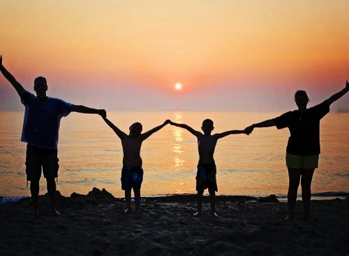 family, nature, sunset