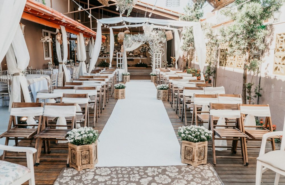 white and brown wooden tables and chairs