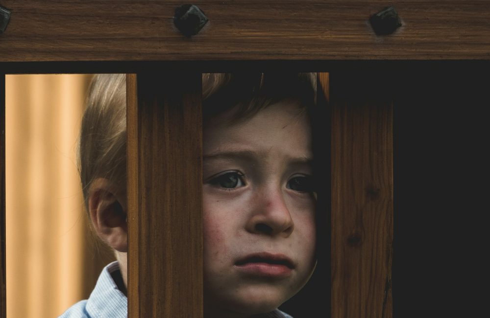 boy leaning on brown wooden railings