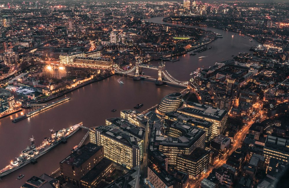 aerial view of city during dawn