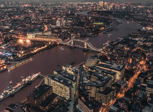 aerial view of city during dawn