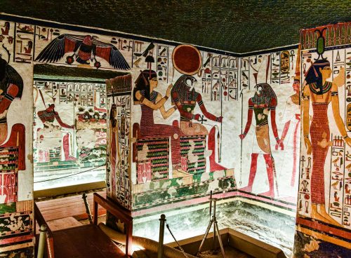 a wall with art on it