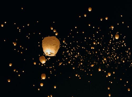 low-angle shot of paper lanterns