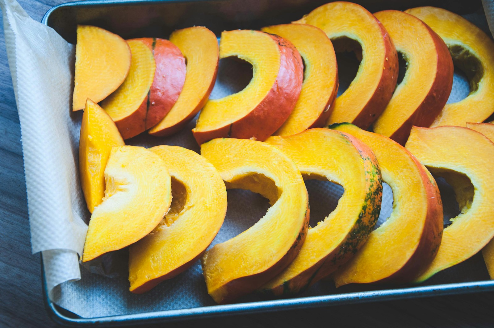 Is canned pumpkin healthy? 1 sliced fruit on black tray