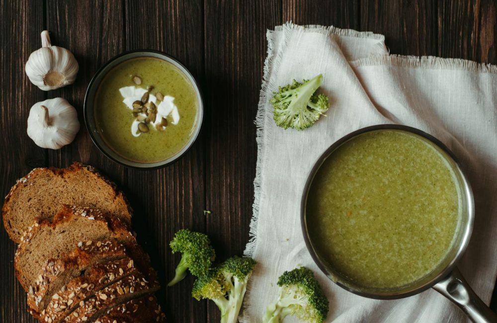 Green Soup on White Ceramic Bowl