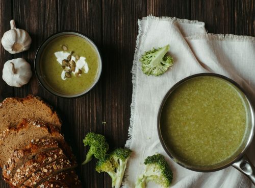 Green Soup on White Ceramic Bowl
