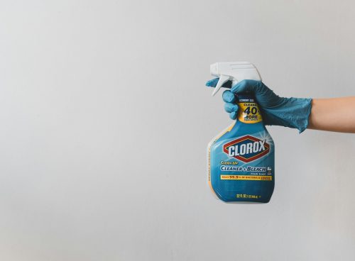 blue and white clorox plastic bottle