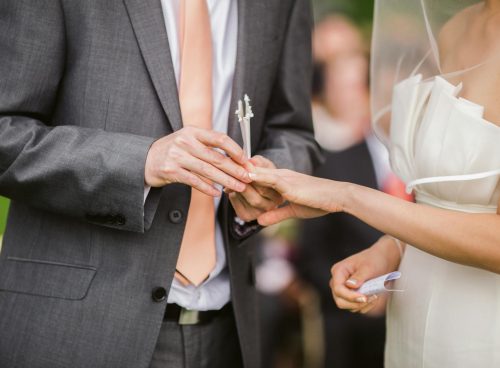 Photo of Groom Putting Wedding Ring on His Bride