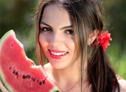 woman, watermelon, summer