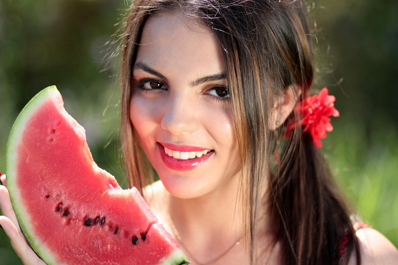 woman, watermelon, summer
