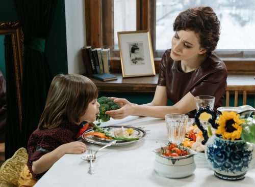 A Mother and Child Having a Healthy Dinner