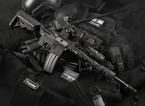 Grayscale Photo of Black M4a1 on Magazines