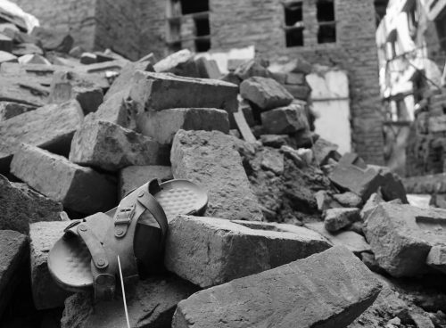 Shoe in Ruins after Earthquake