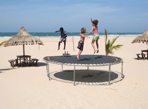 trampoline, children, playing